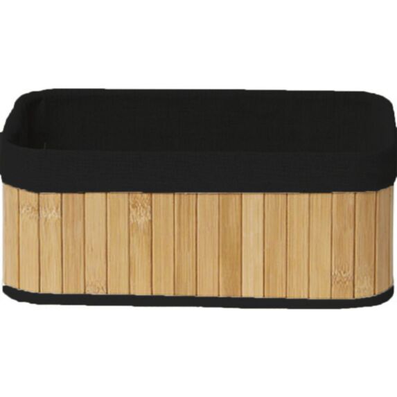 Panier rectangulaire bambou tissu lin noir 29,5x18,5x12cm - TENDANCE
