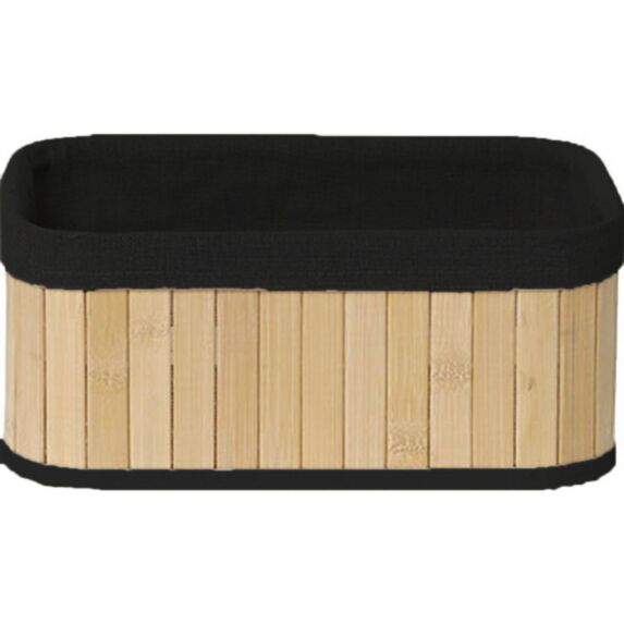 Panier rectangulaire Bambou Tissu lin noir 25x15x11cm - TENDANCE