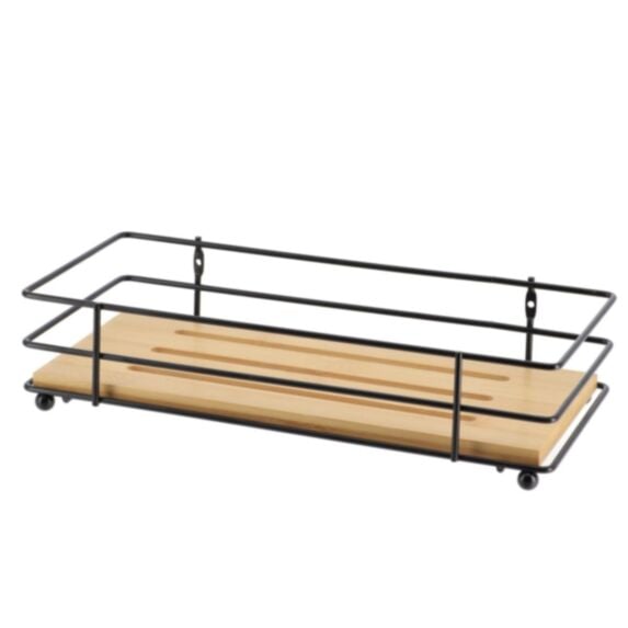 Panier rectangulaire structure métal plateau bambou noir bambou - TENDANCE