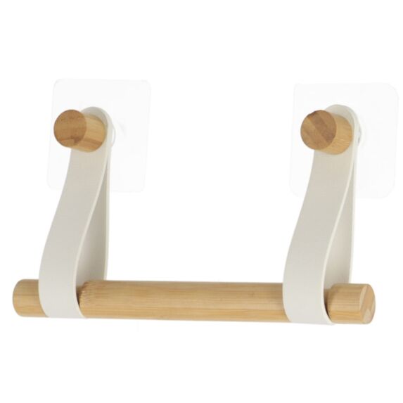 Dérouleur papier toilette Bambou Simili cuir blanc 20x2,5x11,5cm - TENDANCE