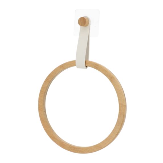 Porte-serviette Arrondi Bambou Lanière simili cuir Blanc 31x3,5x3cm - TENDANCE