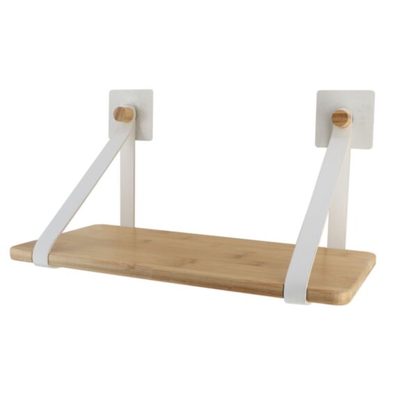 Étagère Bambou Lanières simili cuir blanc 39,5x20x20cm - TENDANCE