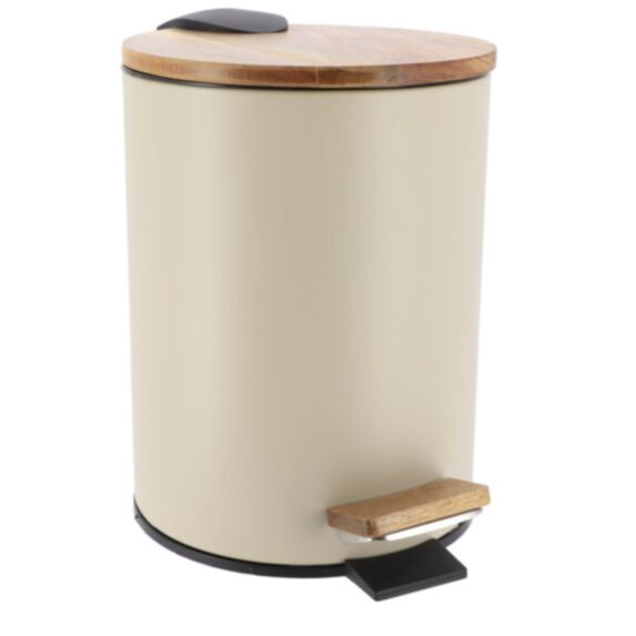 Poubelle avec frein de chute métal/acacia beige 2,5 L - TENDANCE