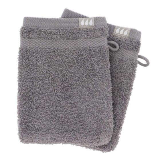 2 gants de toilette 15x21cm 100% coton gris - TENDANCE