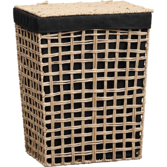 Panier à linge Bambou Tressée naturelle 44x30,5x56cm Naturel/tissu noir - TENDANCE
