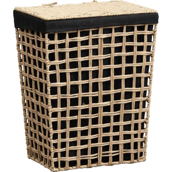 Panier à linge Bambou Tressée 38x26x48cm Naturel/Tissu noir - TENDANCE