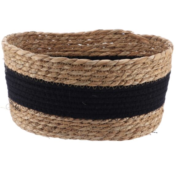Panier paille/coton Naturel/Noir 22x18x18cm - TENDANCE