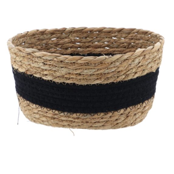Panier paille coton naturel/noir 17,5x16x16cm - TENDANCE