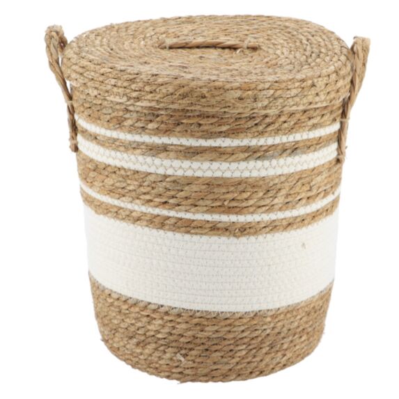 Panier à linge Paille/coton Naturel/Blanc 32x38cm - TENDANCE
