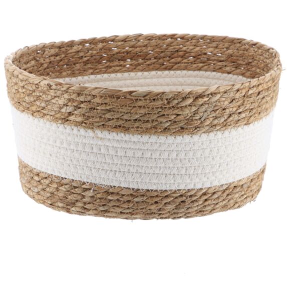 Panier paille/coton naturel/blanc 25x23x16cm - TENDANCE