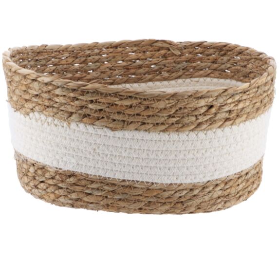 Panier paille/coton naturel/blanc 22x18x18cm - TENDANCE