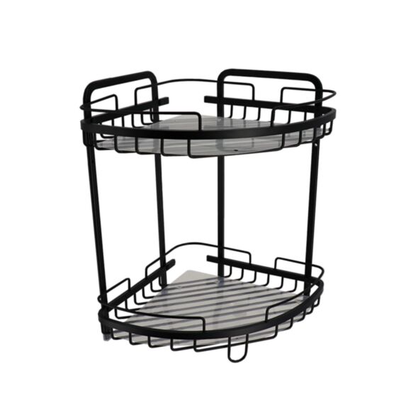 Étagère d'angle 2 niveaux alu noir 24cm - TENDANCE