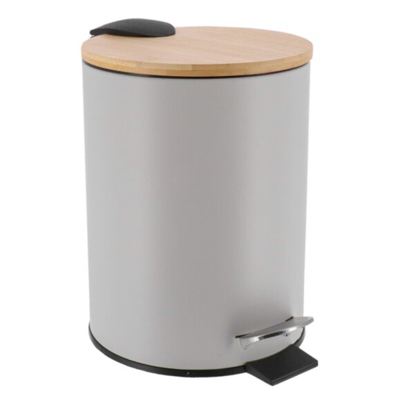 Poubelle métal frein de chute bambou gris clair 3L - TENDANCE