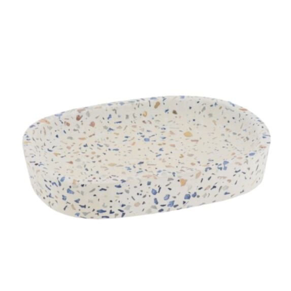Porte savon ciment finition terrazzo 9x13x9cm blanc - TENDANCE
