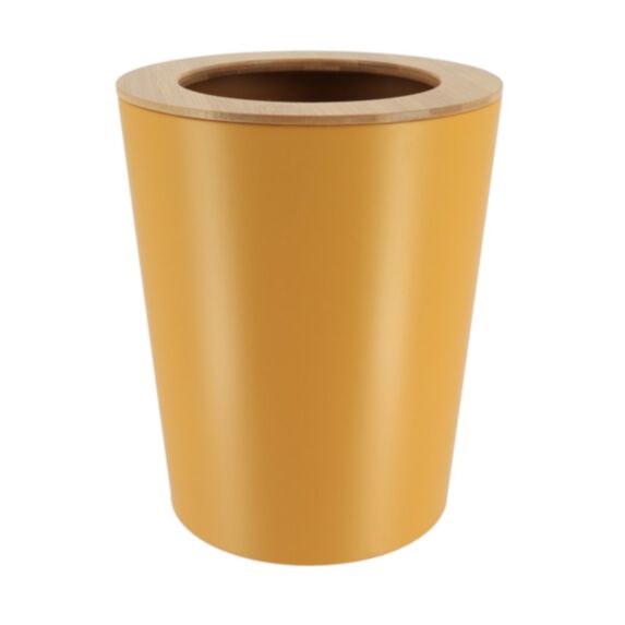 Poubelle métal évasée avec couvercle 5 L bambou/moutarde - TENDANCE