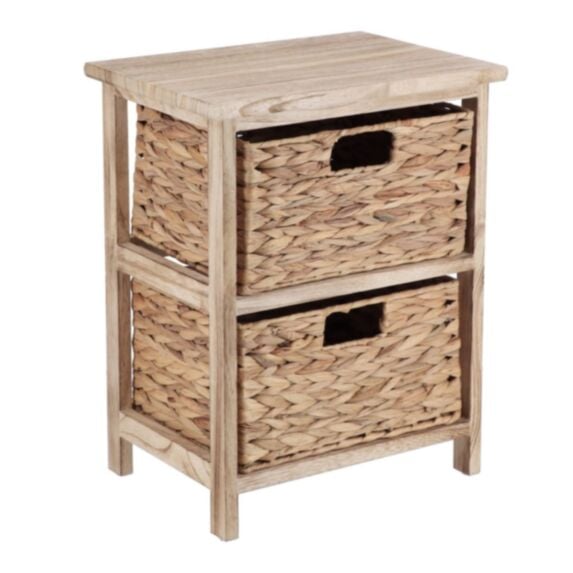Meuble bas Paulownia/MDF 1 tiroir poignée bronze et 3 paniers papiers 86x37,5x27,5cm - TENDANCE