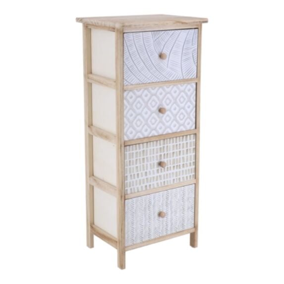 Meuble 4 tiroirs paulownia imprimé boutons bois 86x37,5x27,5cm naturel - TENDANCE