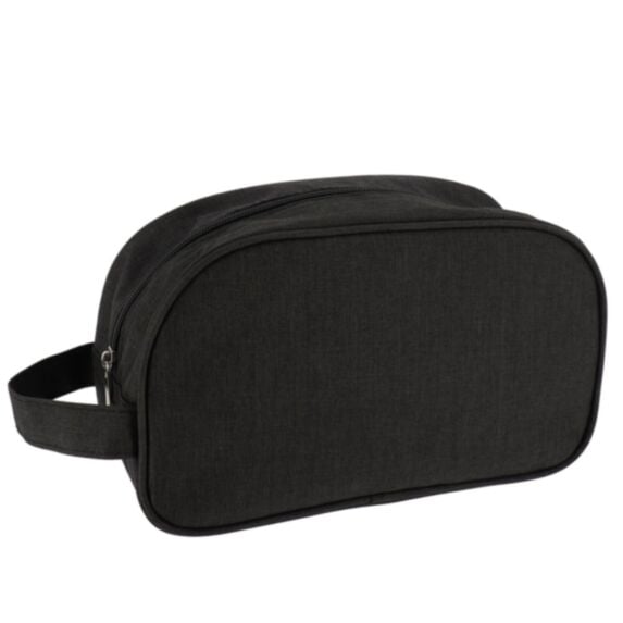 Trousse de toilette polyester rectangulaire imprimé zippée noir chiné - TENDANCE