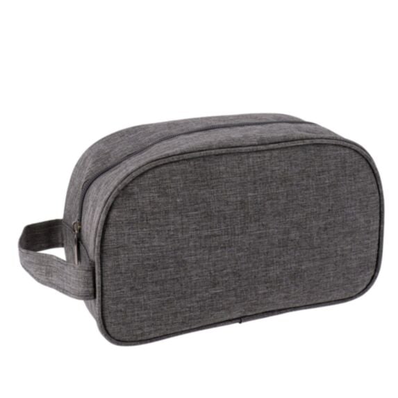 Trousse de toilette polyester rectangulaire imprimé zippée gris chiné - TENDANCE