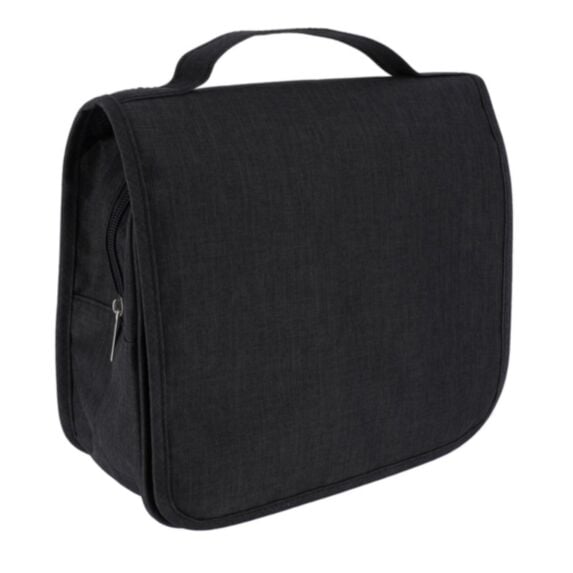 Trousse de toilette polyester rabat scratch à suspendre imprimée zippée noir chiné - TENDANCE