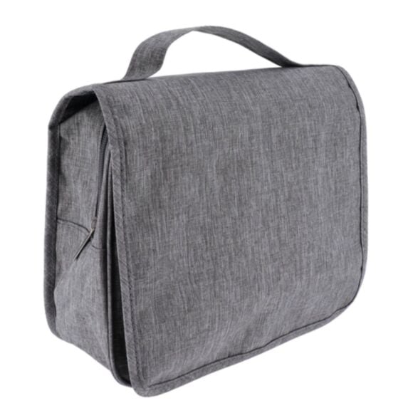 Trousse de toilette polyester rabat scratch à suspendre imprimée zippée gris chiné - TENDANCE