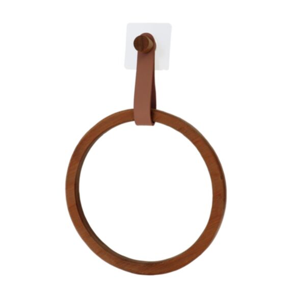 Porte serviettes sticker arrondi bambou/simili cuir caramel - TENDANCE