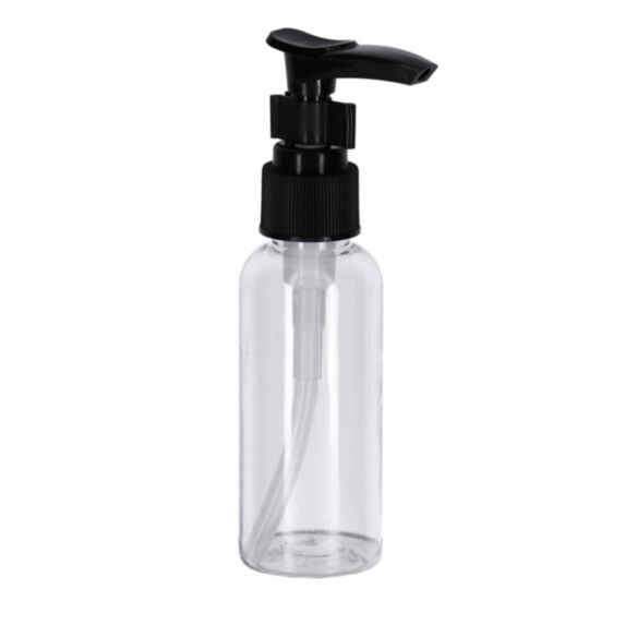 Flacon de voyage 50ml plastique + pompe finition noire Transparent - TENDANCE