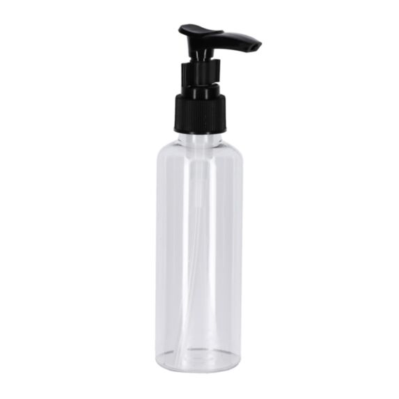 Flacon de voyage 100ml plastique + pompe noire transparent - TENDANCE