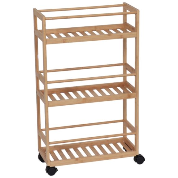 Desserte sur roulettes bambou 75x20cm 3 étagères naturel - TENDANCE