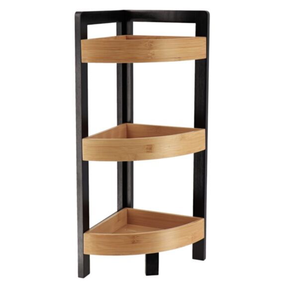 Meuble d'angle 3 étagères Bambou finition noir 61x23x23cm - TENDANCE