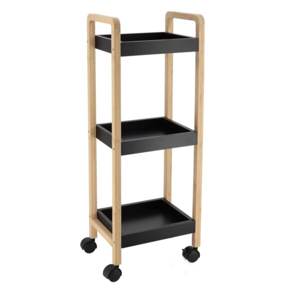 Desserte 3 étagères Bambou/MDF Noir 79x21x21cm - TENDANCE