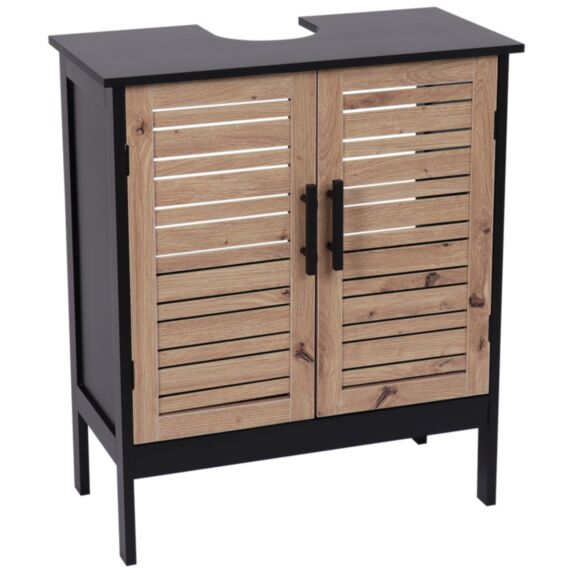 Meuble sous lavabo Bergen MDF 2 portes 60x60cm Noir/Bois - TENDANCE