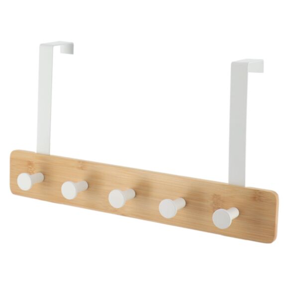 Patère 5 crochets Bambou Métal Blanc 37x9x20cm - TENDANCE