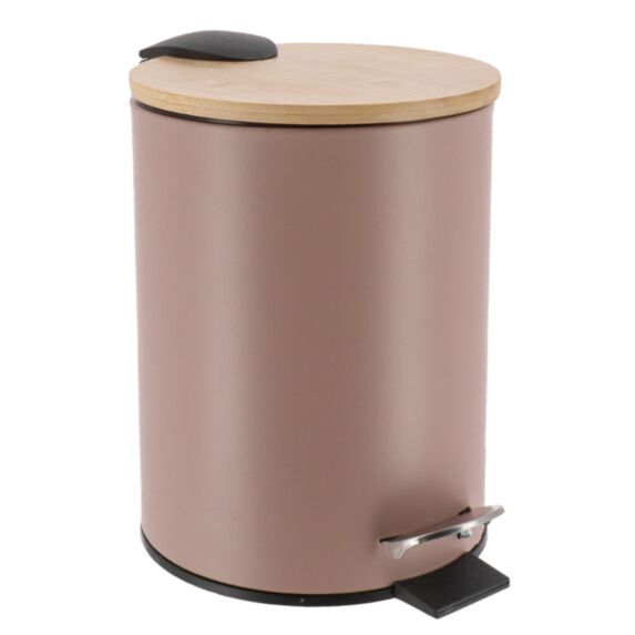 Poubelle métal + frein de chute bambou/capuccino 3L - TENDANCE