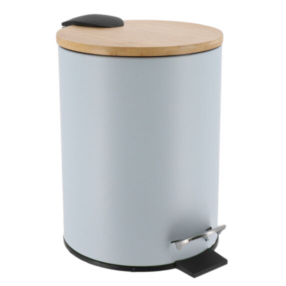 Poubelle métal frein de chute bambou bleu clair 3L - TENDANCE