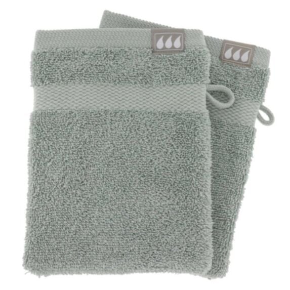 2 gants de toilette 15x21cm 100% coton vert eucalyptus - TENDANCE