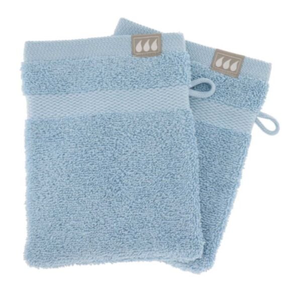 2 gants de toilette 15x21cm 100% coton bleu clair - TENDANCE