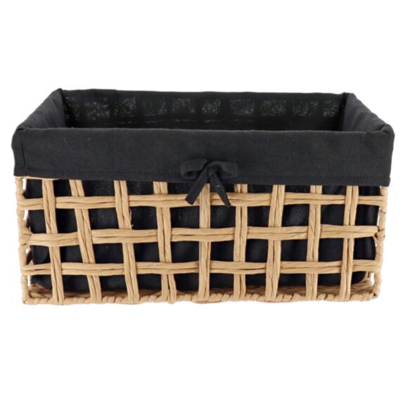Panier à linge Papier tressé rectangulaire 40x23x19cm Naturel/Tissu noir - TENDANCE