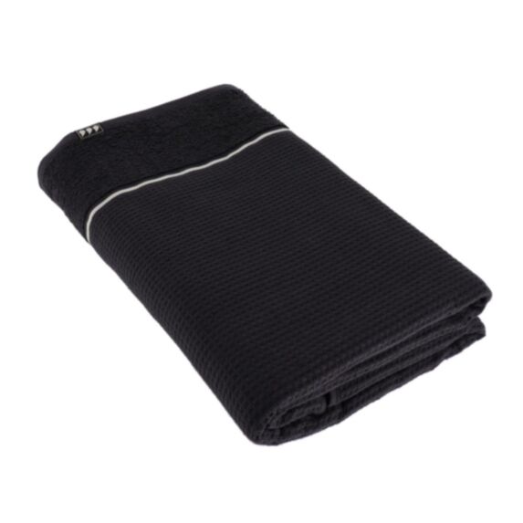 Serviette de bain 90 x 150 cm 100% coton Japandi noir - TENDANCE