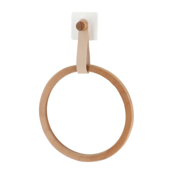 Porte-serviettes Bambou Lanière simili cuir Beige 31x3,5x3,5cm - TENDANCE
