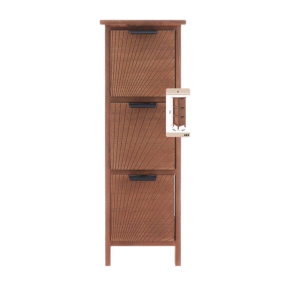 Meuble bas paulownia MDF peuplier 3 tiroirs gravés et poignées métal sonora 77x25x25cm marron - TENDANCE