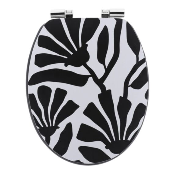 Abattant WC MDF 18 pouces design imprimé frein de chute chrome noir blanc - TENDANCE
