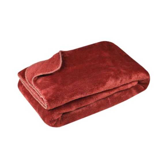 Plaid Câlin uni 130 x 160 cm rouge grenache - LOVELY CASA