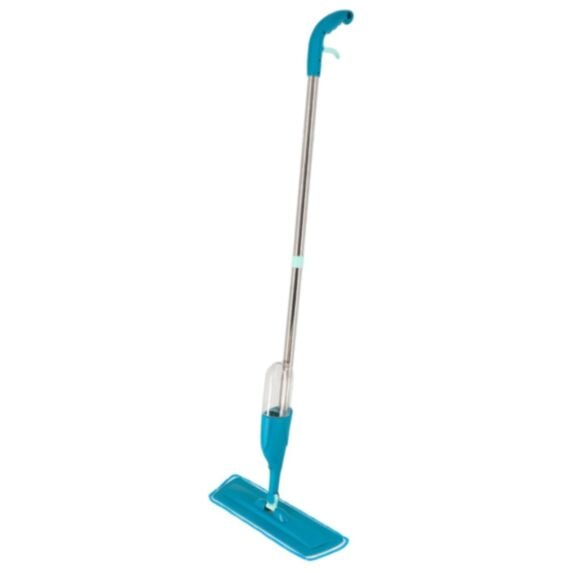 Balai plat avec vaporisateur et housse microfibre bleu canard/aqua - TENDANCE