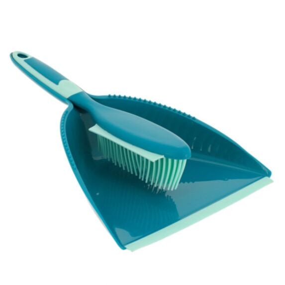 Set pelle et balayette à fibres caoutchouc bleu canard/aqua - TENDANCE