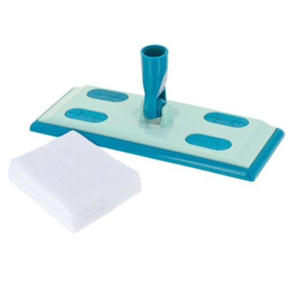 Tête de balai plate avec 10 lingettes dépoussiérantes bleu canard/aqua - TENDANCE