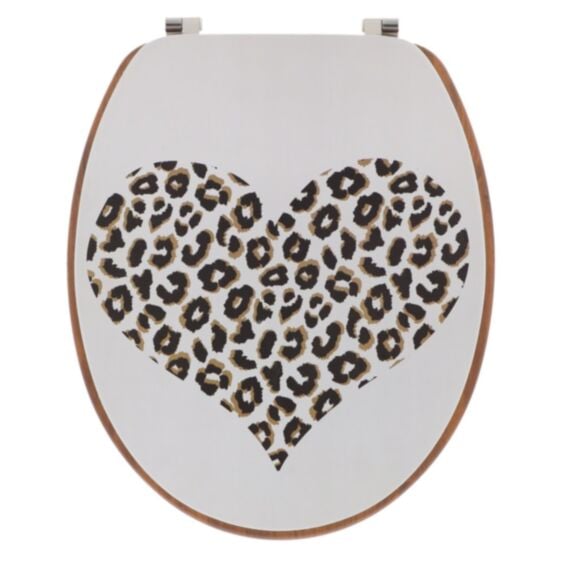 Abattant WC MDF 18 pouces S assise façon acacia attaches acier inoxydable coeur léopard marron - TENDANCE