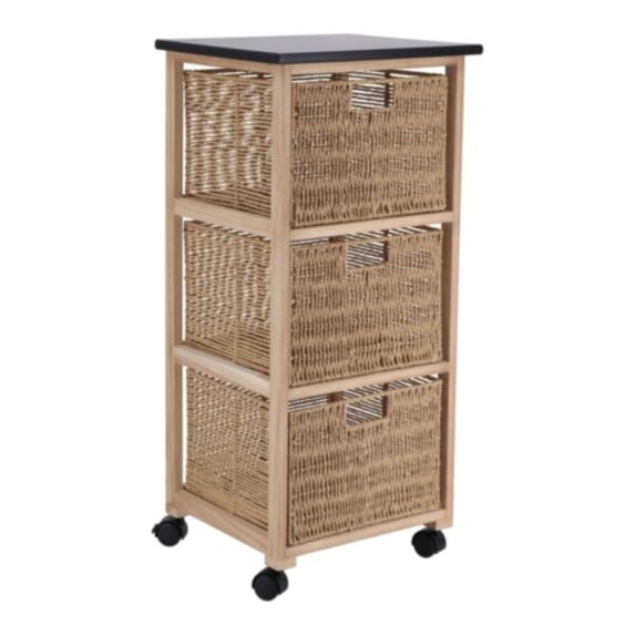 Meuble carré sur roulettes paulownia MDF peuplier 3 tiroirs papier 82x38x33,5cm naturel - TENDANCE
