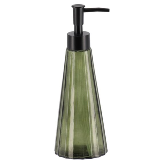 Distributeur à savon verre forme conique 300ml vert olive translucide - TENDANCE