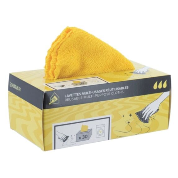 Boîte 30 lavettes microfibre 20x20cm moutarde - TENDANCE
